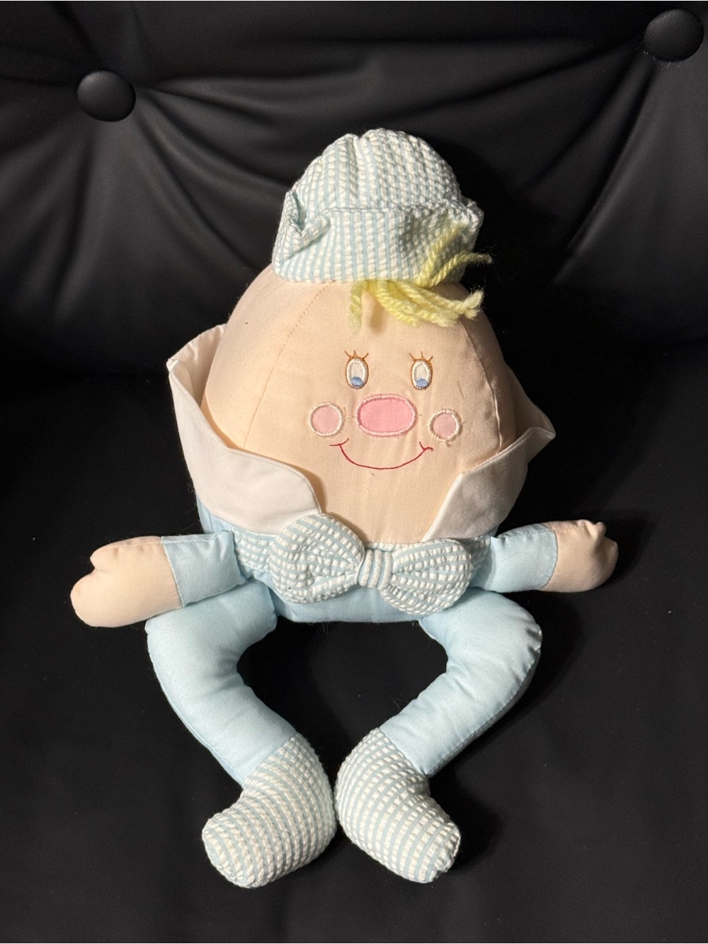 Vintage Humpty Dumpty Plush Baby Nursery Toy Pastel Blue Soft Stuffed Doll